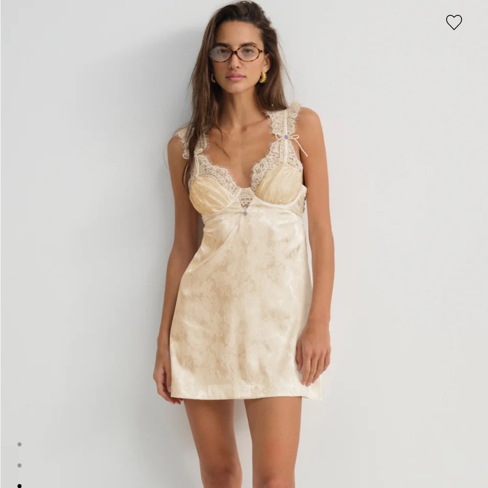 For Love & Lemons Cream Lace-Trim Mini Slip Dress.
